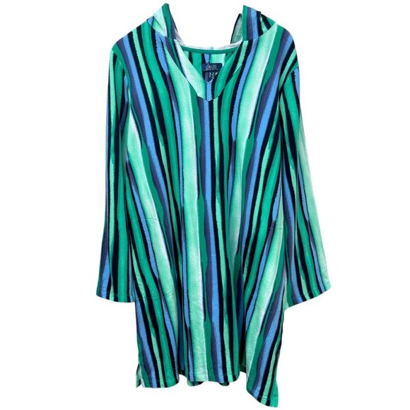 Denim & Co Beach Cover Up Plus Size 1X  Blue Stripe French Terry Womens Hoodie - Picture 2 of 13